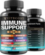 Elderberry Immune Support Supplement 8-in-1 Formula with Echinacea, Vitamin C & Zinc, Vitamin D 5000 IU, Turmeric, Ginger, Ashwagandha – 60 Capsules