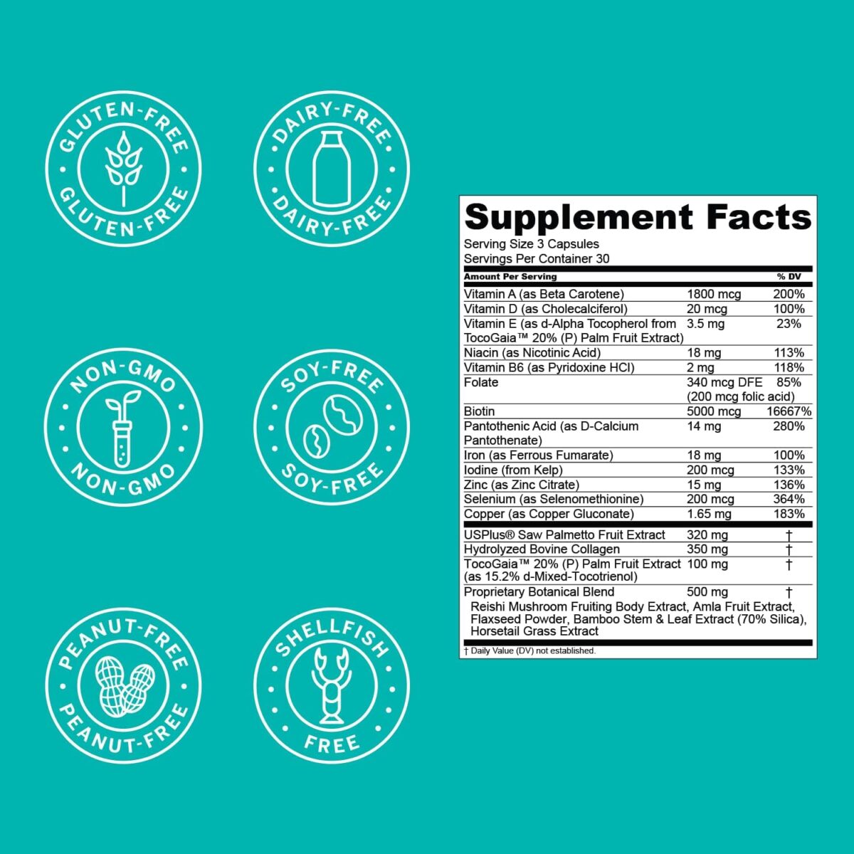 Hair La Vie Live Conscious Clinical Formula Hair Growth Vitamins for Women and Men w/Biotin 5000mcg, Collagen & Saw Palmetto (Pack of 1) - Image 7