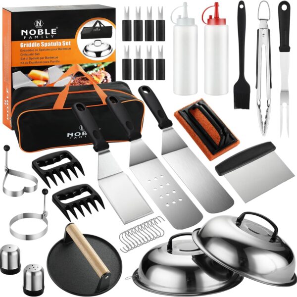 38PCS Griddle Accessories Kit, Professional Grill Tools Set for Outdoor Barbecue, Stainless Steel Griddle Spatula Set with Tongs, Smash Burger Press, Carry Bag, Perfect Grilling Gifts