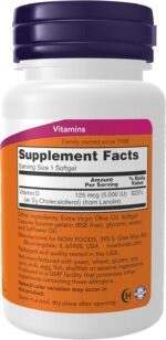 NOW Foods Supplements, Vitamin D-3 5,000 IU, High Potency, Structural Support*, 240 Softgels - Image 2
