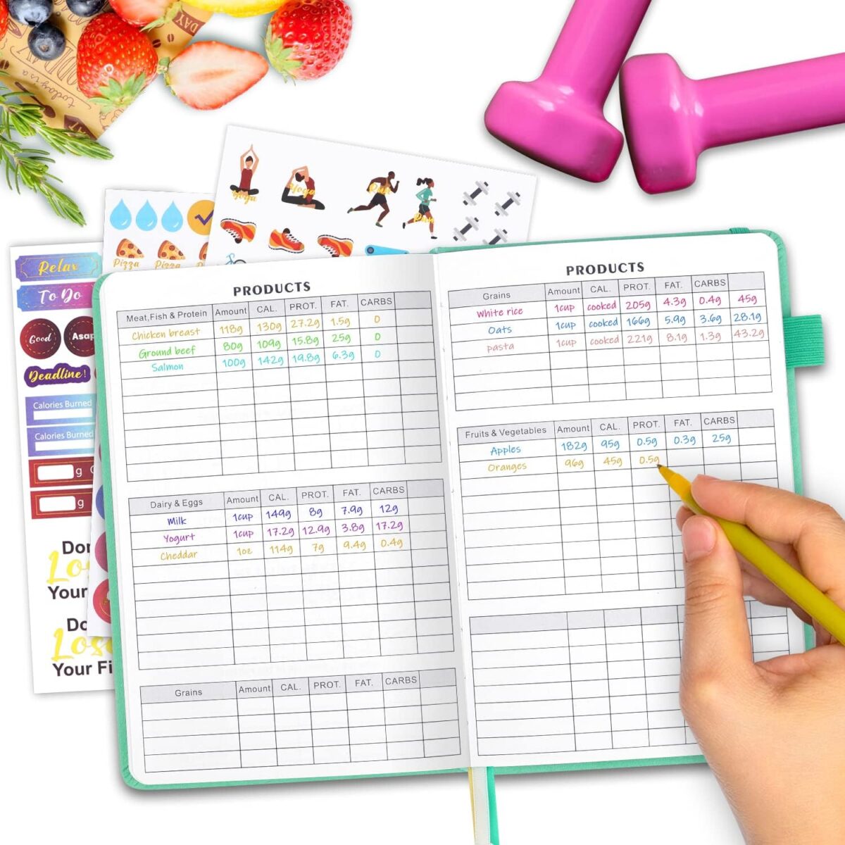 Food and Fitness Journal Hardcover Wellness Planner Workout Journal for Women Men to Track Meal and Exercise Count Calories Weight Loss Diet Training Weight Loss Tracker Undated Home and Gym - Image 5