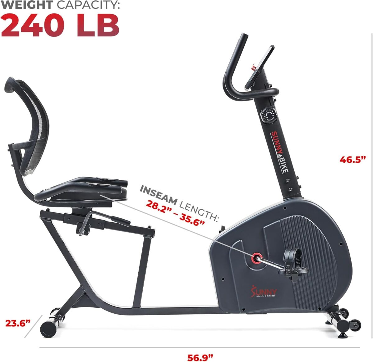 Sunny Health & Fitness Recumbent Exercise Bike w/Optional Exclusive SunnyFit™ App and Enhanced Bluetooth Connectivity - Image 6