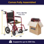 Drive Medical EXP19LTRD Lightweight Expedition Folding Transport Wheelchair with Hand Brakes, Ultra Lightweight Transport Chair for Seniors and Adults, Red - Image 4