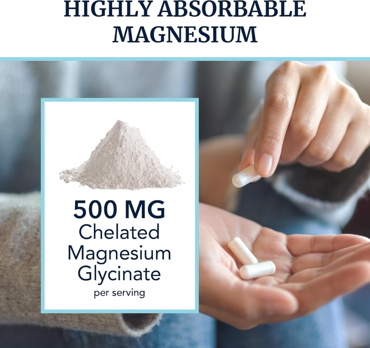 Magnesium Glycinate 500mg | Chelated for High Absorption | Muscle Relaxation, Bones, Heart, Nerve, Sleep & Calm Support for Women & Men | Magnesium Chelate Supplement & Bisglycinate Complex | 120ct - Image 2