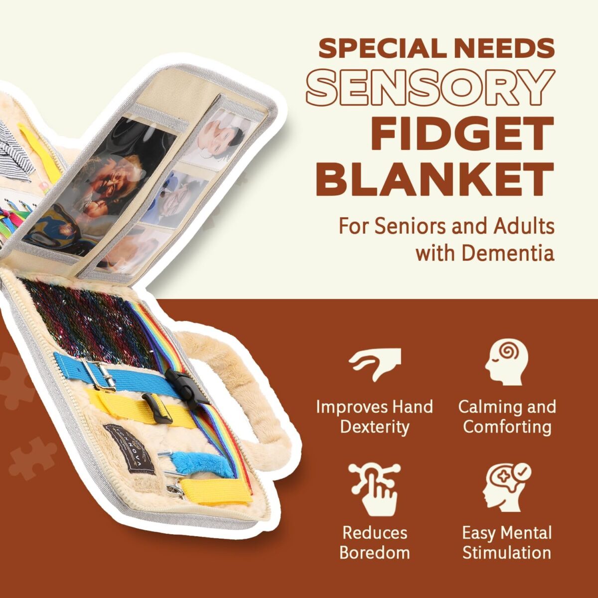 VonNova Fidget Blanket - Dementia Products for Elderly - Fidget Blanket for Adults with Dementia - Alzheimers Activities - Lap Blankets for Elderly - Busy Board - Image 2