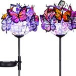 Outdoor Solar Garden Lights - 2 Pack Solar Powered Garden Stake Lights with 18 Butterflies and Copper String Lights, Multicolor