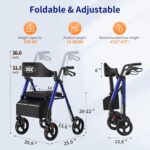 Walkers for Seniors,Foldable Walker with Seat,Rollator Walker with Durable Aluminum,8" Big Wheels for All Terrain, Ergonomic Seat and Backrest,Dual Adjustable Height Rolling Walker| Pashion Blue - Image 6