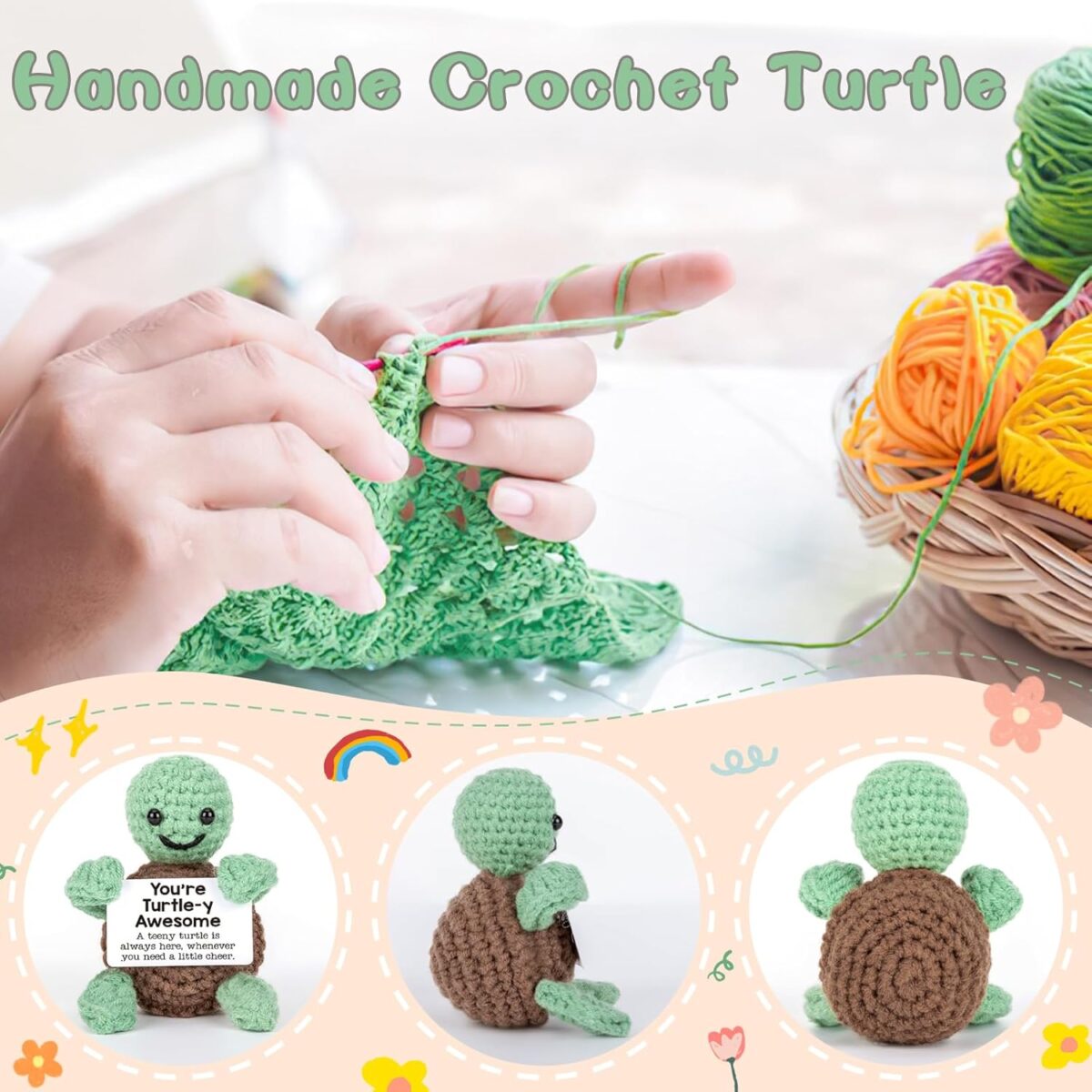 Mini Funny Turtle Easter Basket Essentials Stuffers for Teens Easter Gifts for Kids Teen Girls Boys, Birthday Gifts for Women Men Mothers Day Graduation Teacher Appreciation, Positive Emotional Turtle - Image 3