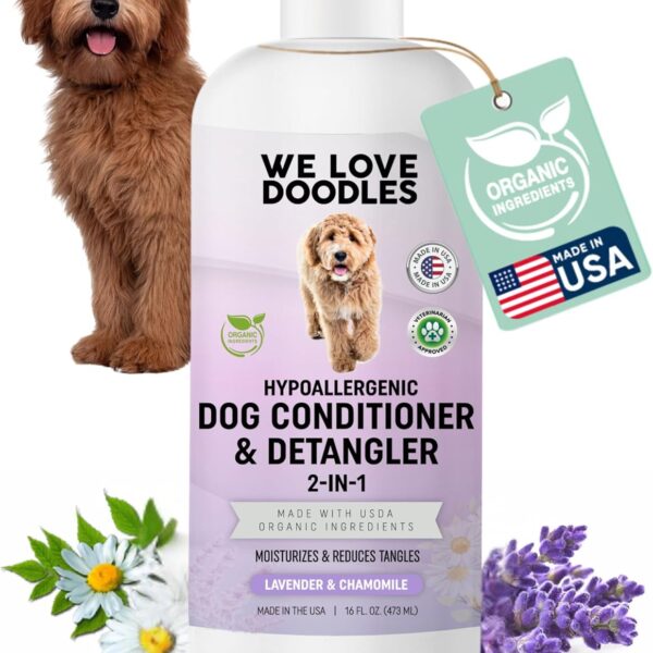 USDA Organic Dog Conditioner & Detangler, 2-in-1 Conditioner for Allergies & Itching, Made in USA, Lotion Treatment for Dogs, Perfect for Poodles, Doodles, & Goldendoodles, 16oz [We Love Doodles]