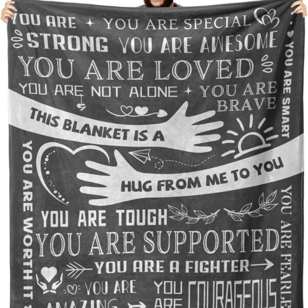 Healing Hug Blanket 60"x50", Inspirational Gifts for Men, Comfort Items Chemo Patients, After Surgery Recovery Gifts, Cancer Get Well Gifts for Men, Grey