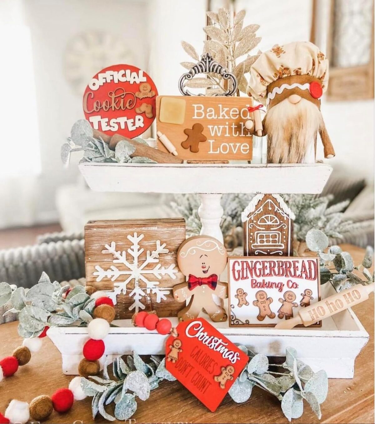 Rustic Wood Two Tiered Tray by Felt Creative Home Goods, Rectangle 2 Tier Serving Tray for Coffee Bar, Kitchen Counter, Dining Room Table, Cupcake Stand, Holiday and Farmhouse Decor (Rustic White) - Image 8