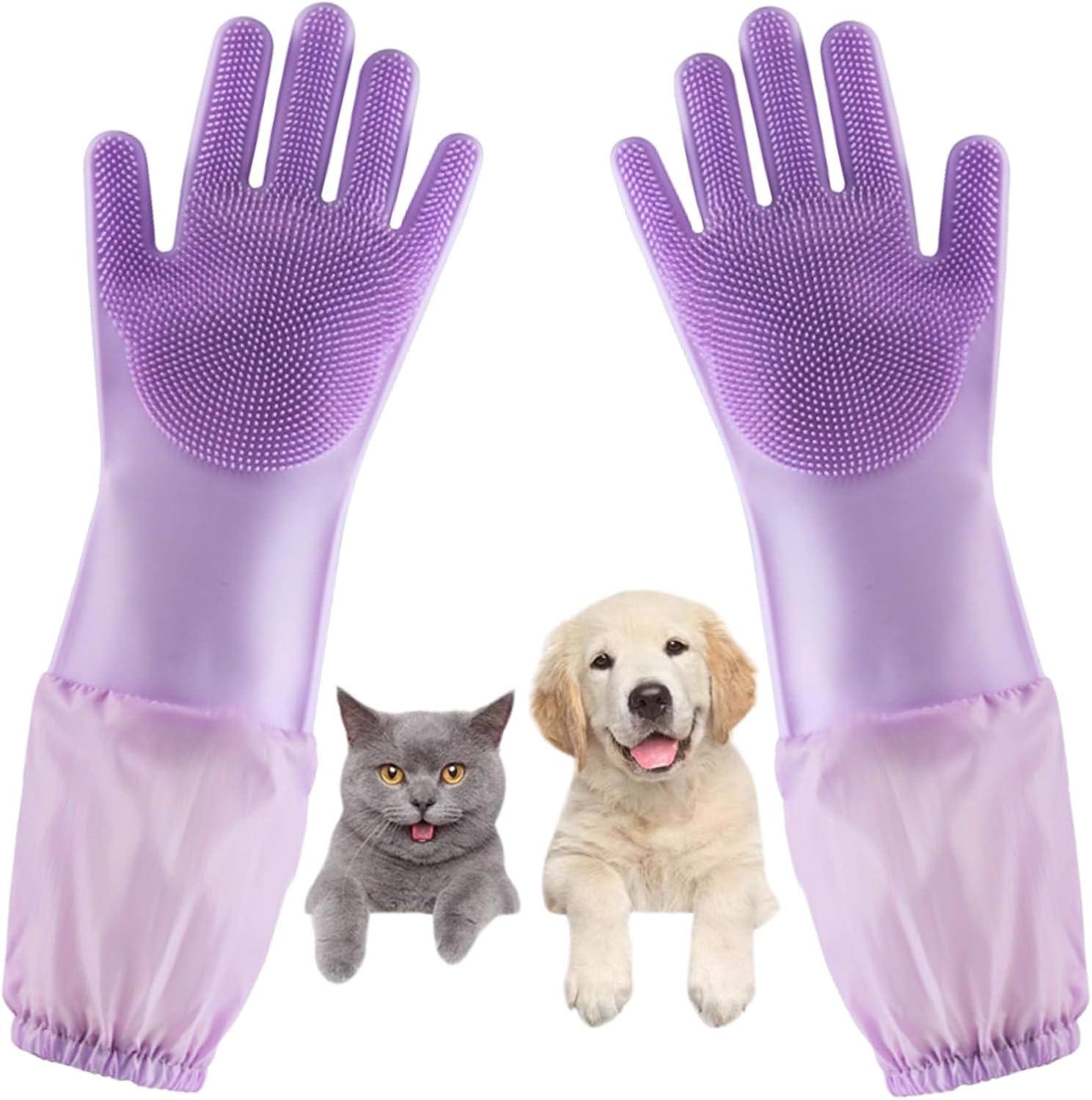 71LzrNylpTL._AC_SL1500_.jpg Dog Washing Gloves, Pet Grooming Gloves with Soft Brushes, Bathing and Massaging for Dogs and Cats, Silicone Heat Resistant Cleaning Gloves with High-Density Teeth (Purple) - Image 1