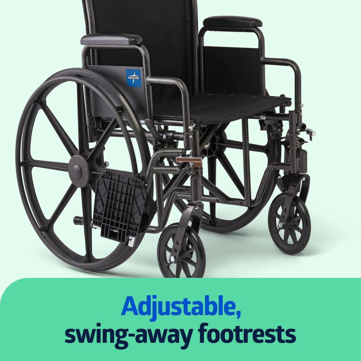Medline Comfortable Folding Wheelchair with Swing-Back Desk-Length Arms and Swing-Away Footrests, 20”W x 16”D Seat - Image 5