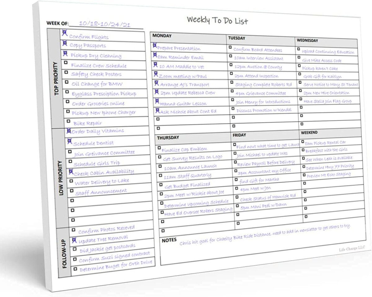 Weekly To Do List Notepad, 60 Page Task Planning Pad w/Daily Checklist, Priority Todo Checkbox & Notes. Desk Notebook to Organize Office 11 X 8.5 - Image 1