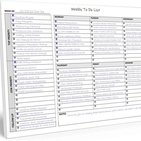 Weekly To Do List Notepad, 60 Page Task Planning Pad w/Daily Checklist, Priority Todo Checkbox & Notes. Desk Notebook to Organize Office 11 X 8.5