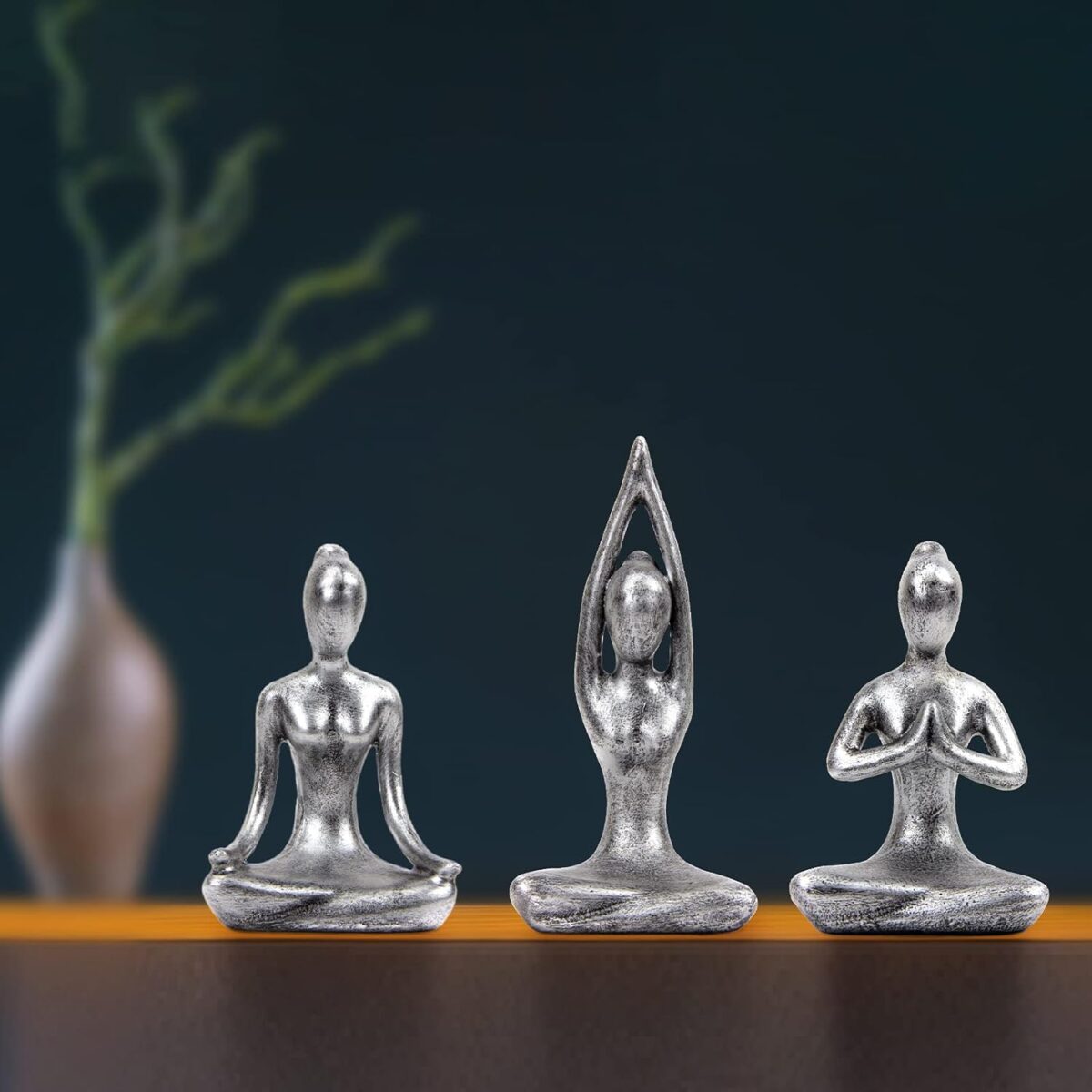 Leekung Yoga Meditation décor,Yoga Pose Statue Home Decoration,Zen Yoga Figurine for Spiritual Room, Set of 3 Yoga Gift Antique Silver Color - Image 5