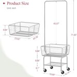 Tajsoon Laundry Cart with Hanging Rack, Metal Rolling Laundry Cart with Wheels and Storage Basket, Silver - Image 7