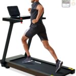 Foldable Treadmill with Auto Incline - 4 Hp 18.9 Inch Wide Treadmills for Home Seniors, 400 Lb Capacity, Backlit Knob Led Display, Shock Absorbent, Bluetooth App and Speaker, 12 Mph Speed