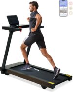 Foldable Treadmill with Auto Incline - 4 Hp 18.9 Inch Wide Treadmills for Home Seniors, 400 Lb Capacity, Backlit Knob Led Display, Shock Absorbent, Bluetooth App and Speaker, 12 Mph Speed