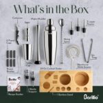 Barillio Bartender Kit - Stainless-Steel Cocktail Shaker Set w/Bamboo Stand - Mixology Bar Tools w/Drink Shaker, Mixer Spoon & Muddler for Cocktails - Home Bar Accessories - 23-Pc Bar Set - Silver - Image 4
