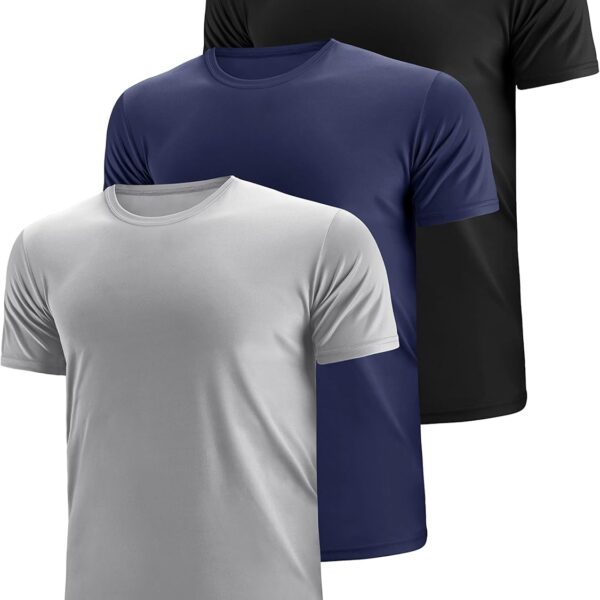 Men's Dry Fit Moisture Wicking 3 & 5 Pack Tech Performance Mesh Quick Dry Active Athletic Crew T Shirts