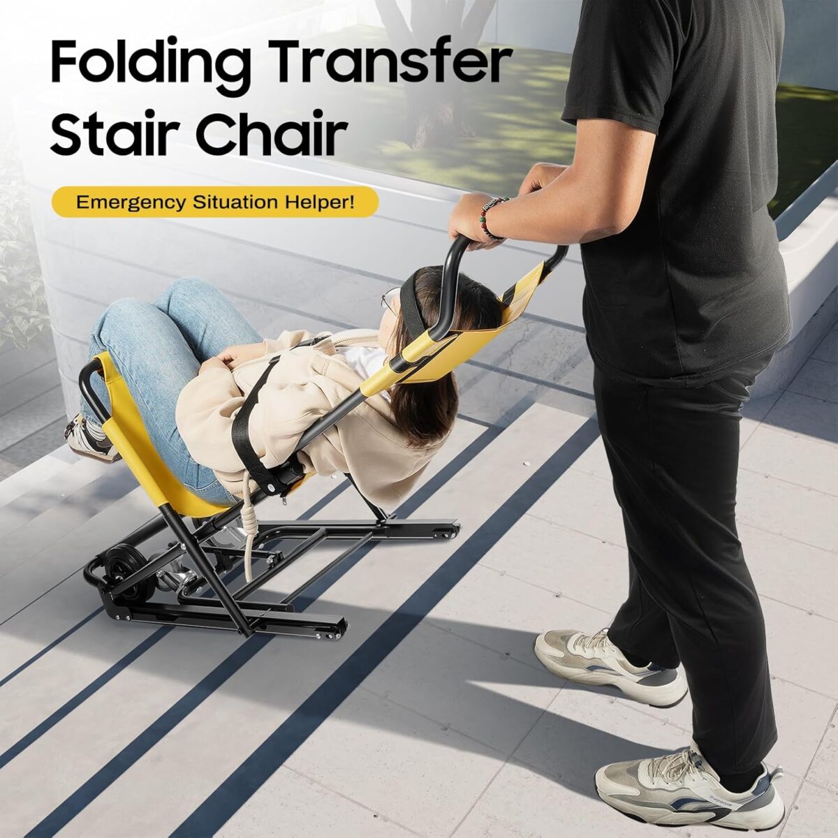 Manual Lift Stair Chair, Portable Aluminum Alloy Folding Transportation Stair Chair,for Daily Transfer Evacuation Chair to Assist Moving Elderly Lift Chair, 350 lbs Weight Capacity USA Stock - Image 3