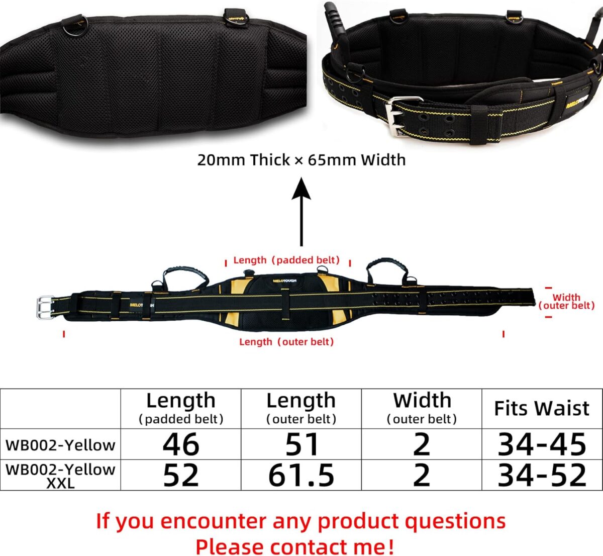 MELOTOUGH Padded Electrician Tool Belt Tradesman Pro Padded Tool Belt With Back Support Heavy Foam Padding Carrying Handle,4 Suspenders D ring hook (XXL) - Image 4