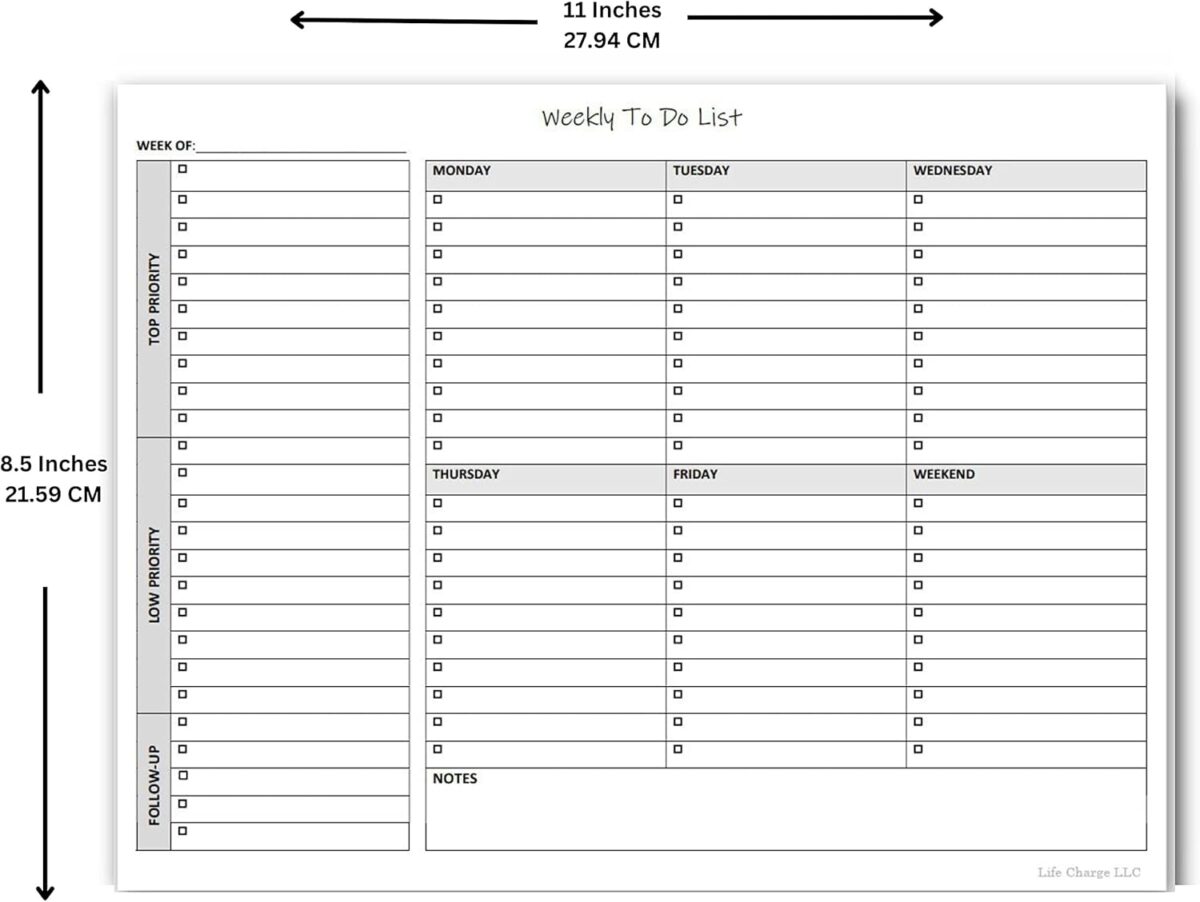 Weekly To Do List Notepad, 60 Page Task Planning Pad w/Daily Checklist, Priority Todo Checkbox & Notes. Desk Notebook to Organize Office 11 X 8.5 - Image 2