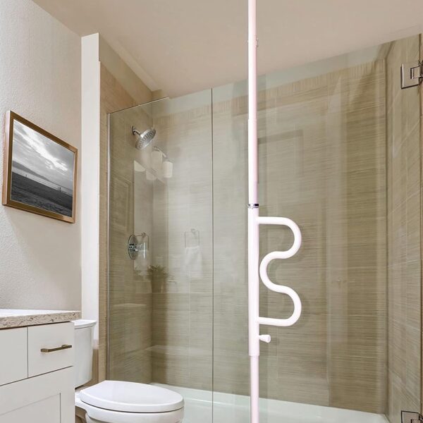 Stander Wonder Pole, Security-Pole and Curve Grab Bar, Tension Mounted Floor to Ceiling Transfer-Pole for Seniors, Elderly Adults, Bathroom Safety Assist and Stability Rail, White