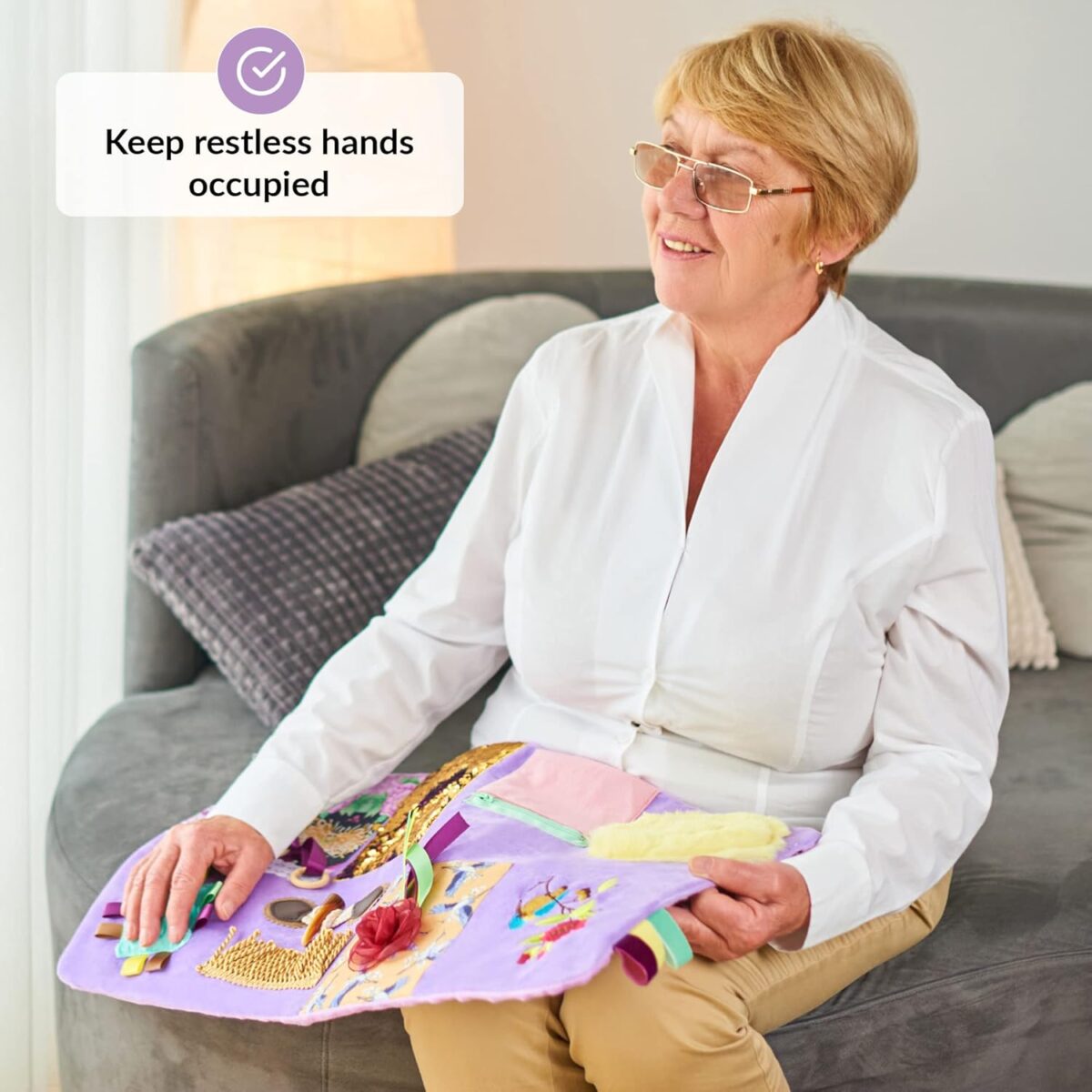 Fidget Blanket for Dementia | Calming & Comforting Dementia Activities for Seniors | Dementia Products for Elderly | Sensory Blanket | Helps with Alzheimer’s, Dementia, Asperger’s, Autism, Anxiety - Image 5