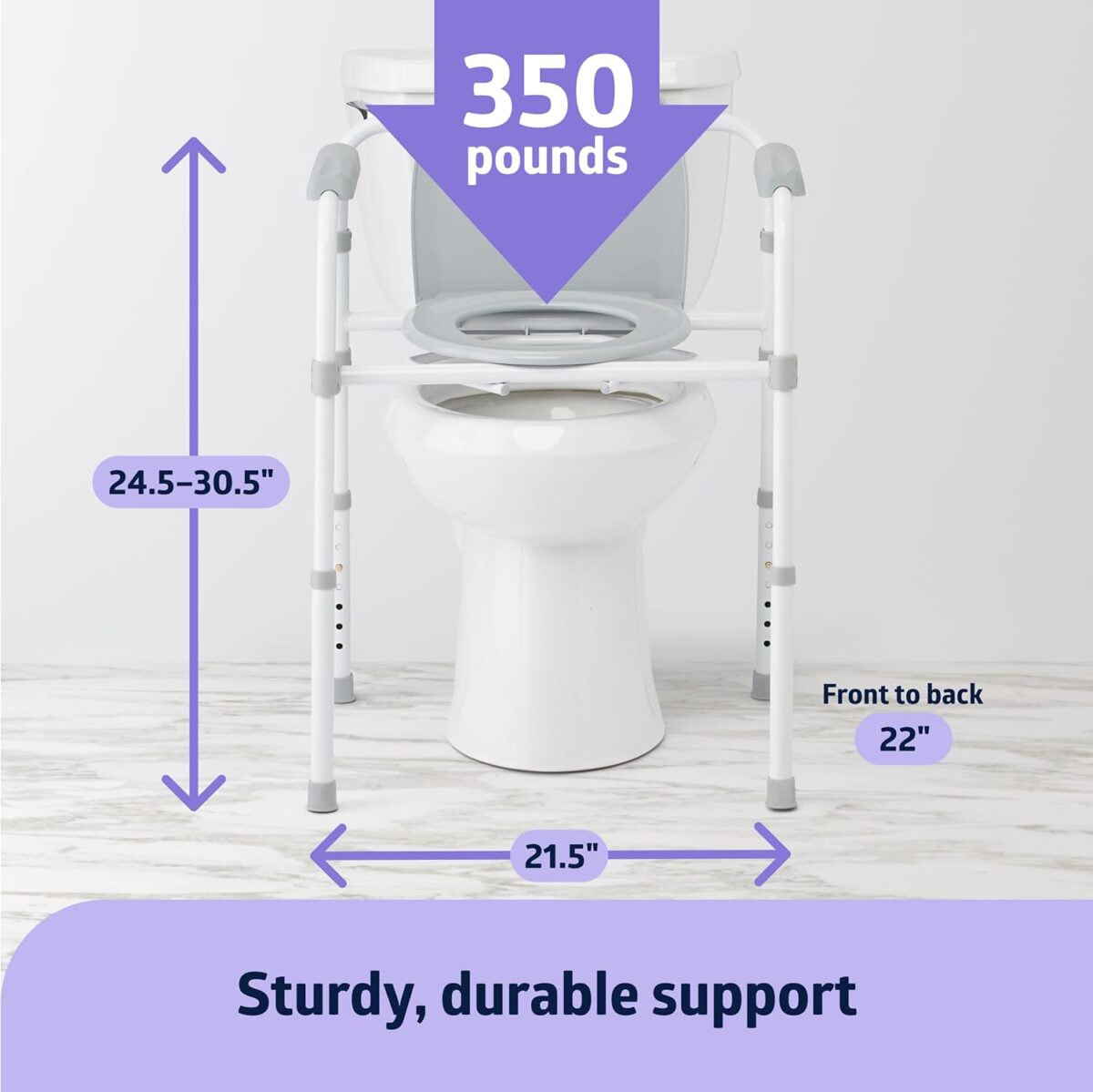 Medline 3-in-1 Steel Bedside Commode, Elongated Seat, Sturdy Folding Frame, 7.5 QT. Bucket, 350 lb. Weight Capacity, Clip-on Seat, Easy Cleaning, Tool-Free Assembly, Gray - Image 4