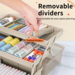 14in 3-Layer Multipurpose Craft Organizers and Storage with Adjustable Dividers, Portable Tackle Box, Folding Art & Craft Case for Medicine, Tool, Sewing Organizer (Brown, X-Large) - Image 3