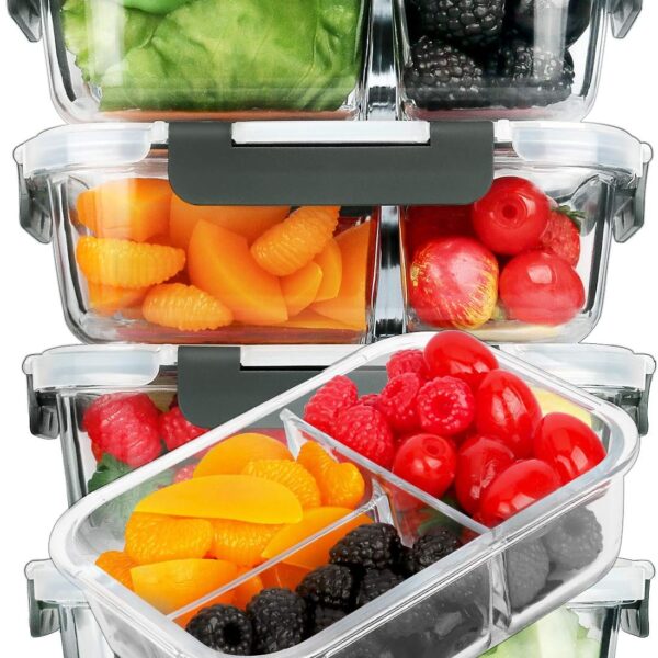 M MCIRCO [5-Pack, 36 oz] Glass Meal Prep Containers 3 Compartment with Lids, Glass Lunch Containers,Food Prep Lunch Box,Bento Box,Microwave, Oven, Freezer, Dishwasher (4.5 Cups)