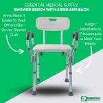 Essential Medical Supply Height Adjustable Shower and Bath Bench with Padded Arms, Contoured Back and Textured Shower Chair Seat - Perfect for The Bath and Shower - Image 3