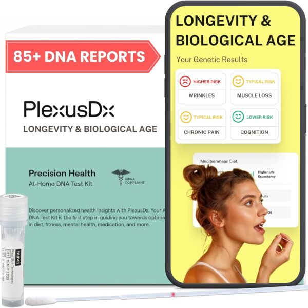 Longevity & Healthy Aging Genetic Test | 85+ DNA Reports Including Biological Age, Telomere Length, Cognition, and Lifespan | Custom Supplement, Diet, and Lifestyle Recommendations