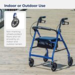 Drive Medical Aluminum Rollator Walker Fold Up and Removable Back Support, Padded Seat, 6" Wheels, Blue,R726BL - Image 4
