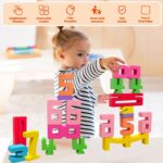 20Pcs Wooden Number Building Blocks, Montessori Number Blocks Math Learning Toys for Kids Digital Educational Counting Toys Learning Toys for Parent-Child Interaction Social Skills Development - Image 3