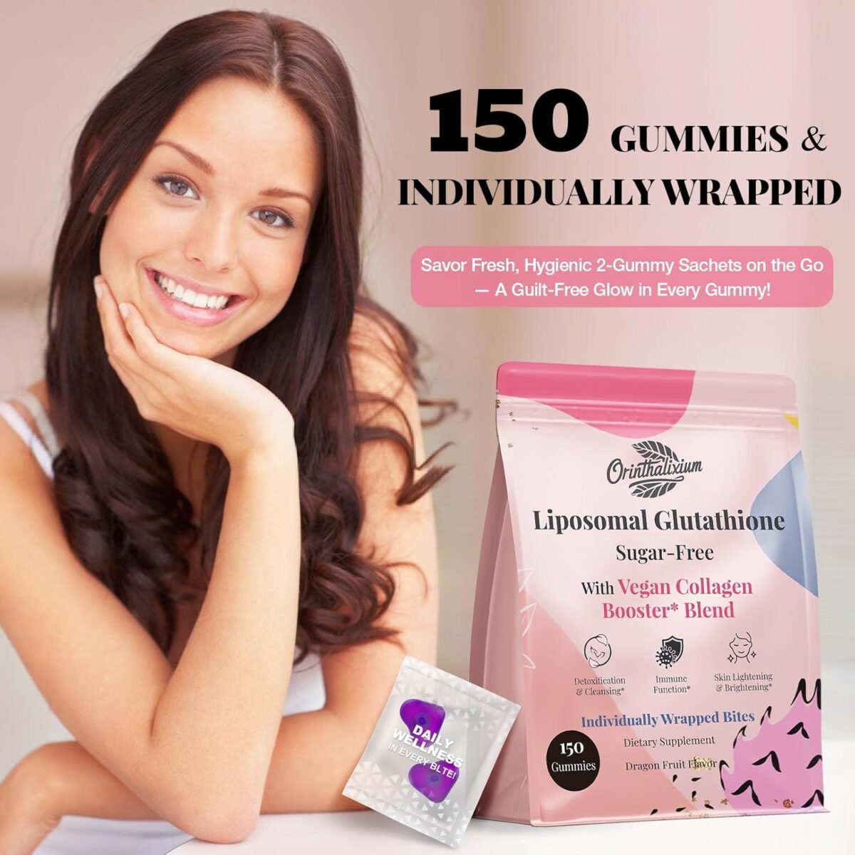 Liposomal Glutathione Gummies 1000MG - Reduced L-Glutathione for Antioxidant - Sugar Free Glutathione Supplement with Vitamin C, Vegan Collagen Gummies for Liver Detox, Glowing Skin - 150 Gummies - Image 6