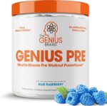 Genius Pre Caffeine-Free Pre Workout Boosted Energy, Focus, Performance Nootropic Formula AlphaSize, Citrulline Malate, CarnoSyn Beta Alanine Endurance, Stamina, Recovery, 20 Servings - Blue Raspberry