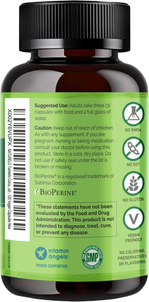 NATURELO Turmeric Curcumin - BioPerine for Better Absorption - Black Pepper, Ginger Root, Curcuminoids - Plant-Based Joint Discomfort Support - 120 Vegan Capsules - Image 2