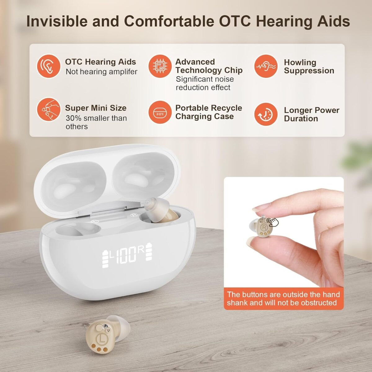 Hearing Aids, Invisible Rechargeable Digital Hearing Aids for Seniors with 16-Channel Sound Processing Noise Cancelling OTC Auto-On/Off with Charging Case - Image 2