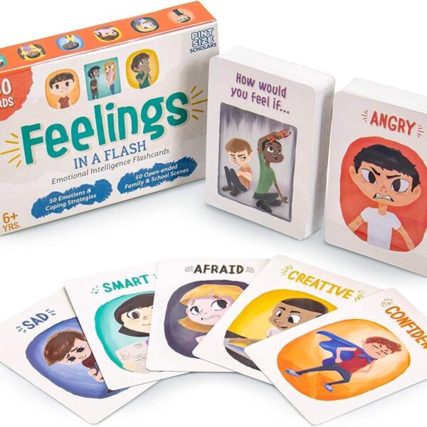 Feelings in a Flash - Emotional Intelligence Flashcard Game - Toddlers & Special Needs Children - Teaching Empathy Activities, Coping & Social Skills - 50 Scenario Cards, 50 Reaction Faces