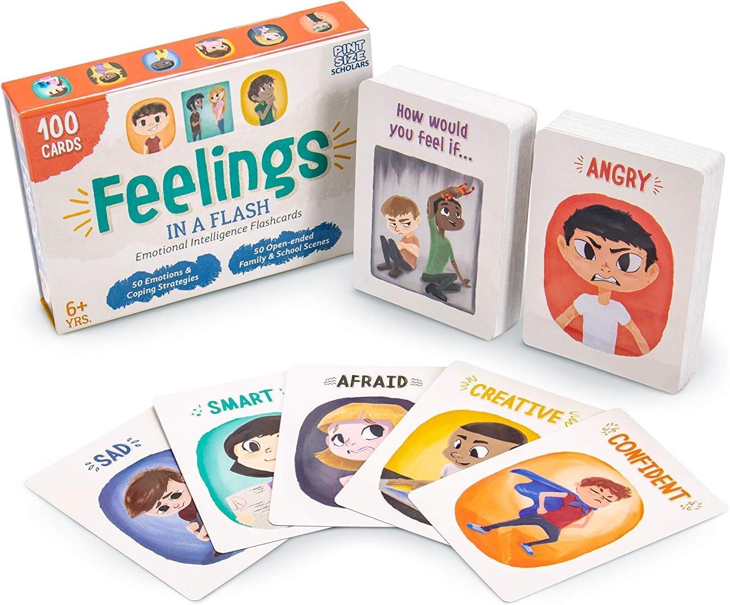 71Pkk6uMmL._AC_SL1490_.jpg Feelings in a Flash - Emotional Intelligence Flashcard Game - Toddlers & Special Needs Children - Teaching Empathy Activities, Coping & Social Skills - 50 Scenario Cards, 50 Reaction Faces - Image 1