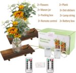AerWo Sunflower Mason Jar Sconces Wall Decor Set of 2, Upgraded Hanging Sunflower Wall Decor with Remote LED Fairy Lights Rustic Wall Sconces for Farmhouse Kitchen Decorations Wall Home Decor - Image 7