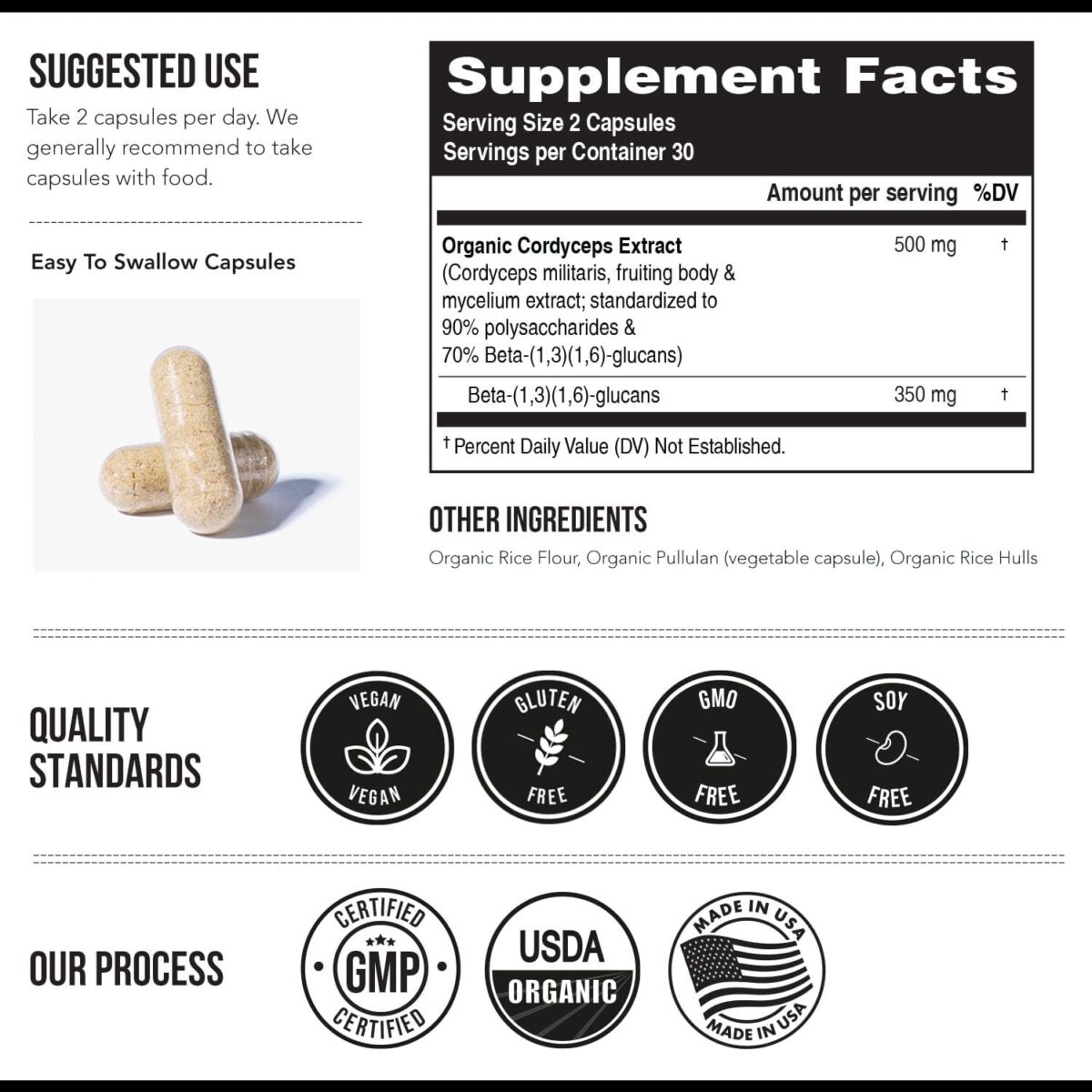 Organic Cordyceps Mushroom Extract - 70% Beta Glucans - Highest Active Nutrient Levels, Max Potency Cordyceps Capsules, US Grown + Ultrasonic Extraction - Performance, Immunity & Energy - 60 Capsules - Image 3