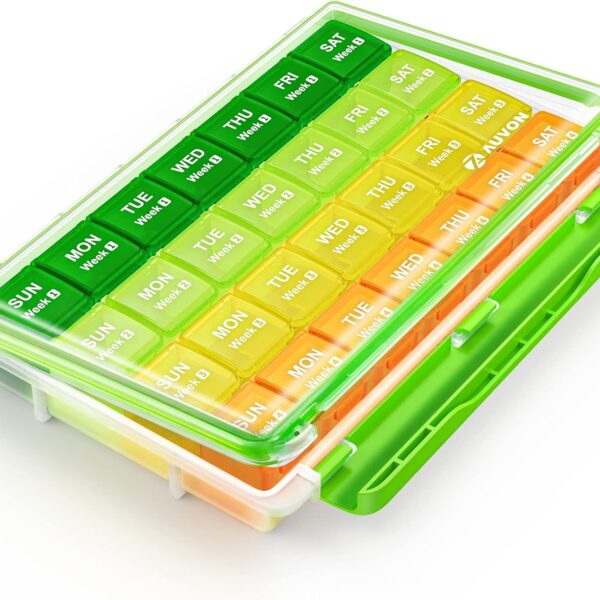 AUVON Monthly Pill Organizer Moistureproof, Large 28 Days Pill Case with Removable 4 Weeks Pill Box Rows, Travel-Friendly Pill Container for Fish Oils, Vitamins, Supplements and Medications