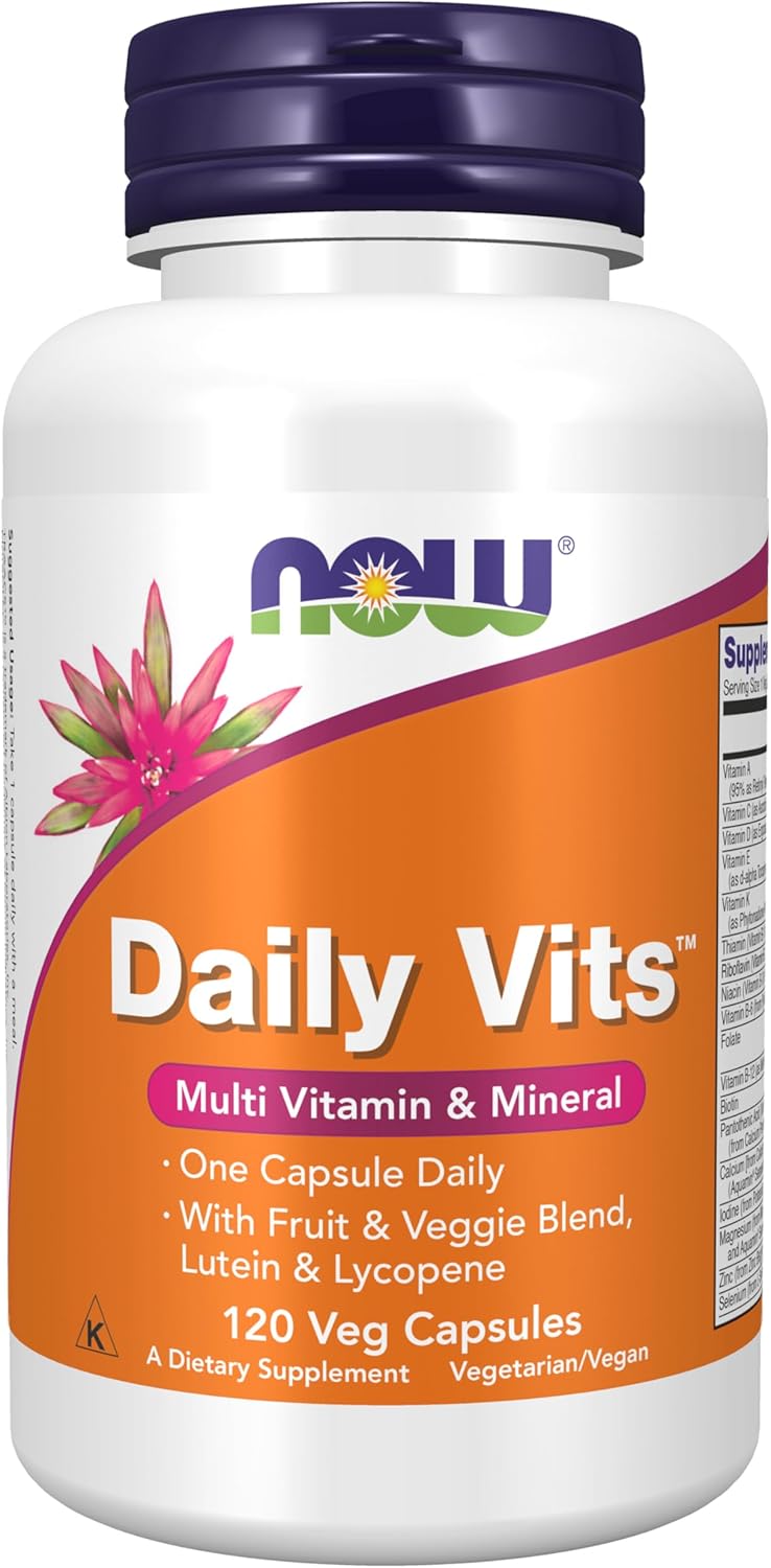 71QjSdKNIgL._AC_SL1500_.jpg NOW Foods Supplements, Daily Vits™ with Fruit & Veggie Blend, Lutein and Lycopene, 120 Veg Capsules - Image 1