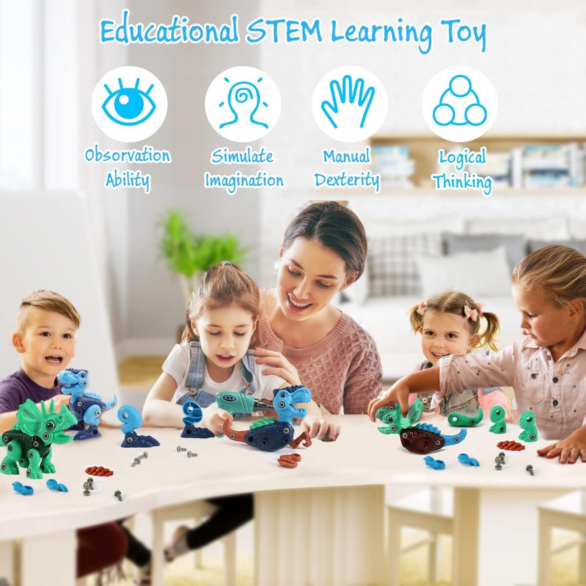 FREE TO FLY Dinosaur Toys for Kids 3-5: Take Apart STEM Learning Toys, Building Construction Sets with Electric Drill, Birthday Gifts for Boys Girls Age 4 5 6 7 8 Year Old - Image 2