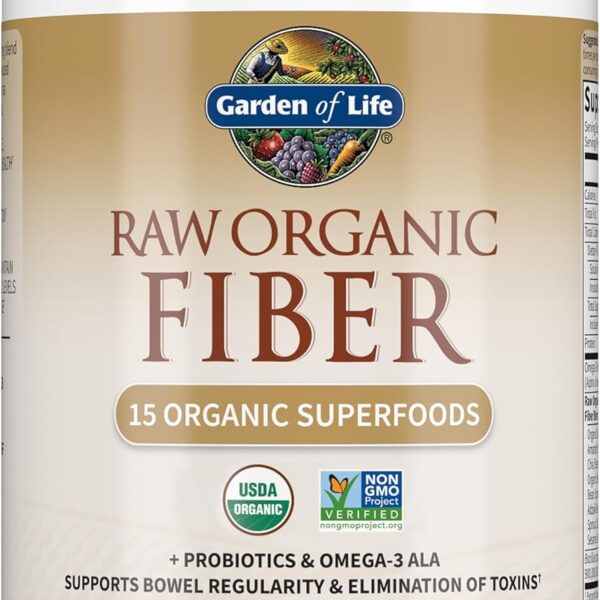 Garden of Life Raw Organic Fiber Supplement Powder - 10 Servings, 15 Organic Superfoods + Probiotics & Omega-3 ALA, 4g Soluble & 5g Insoluble Fiber for Regularity - Psyllium Free