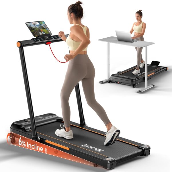 Treadmills for Home, 3.0HP Folding Treadmill with Incline, Small Space Portable Running Machine, 240 Lbs Capacity with 12 Preset PROG, LED Display, Speaker and Cup Holder